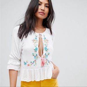 RAGA Embroidered Ashlyn Keyhole Blouse Top Boho Gauzy Size Medium